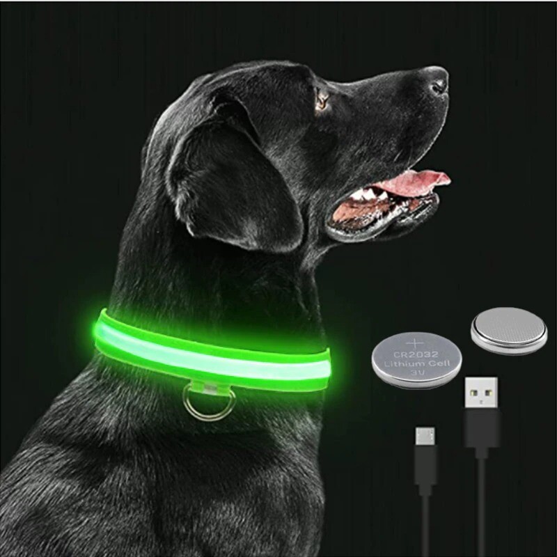 LED Glowing Dog Collar Adjustable Flashing Rechargeble