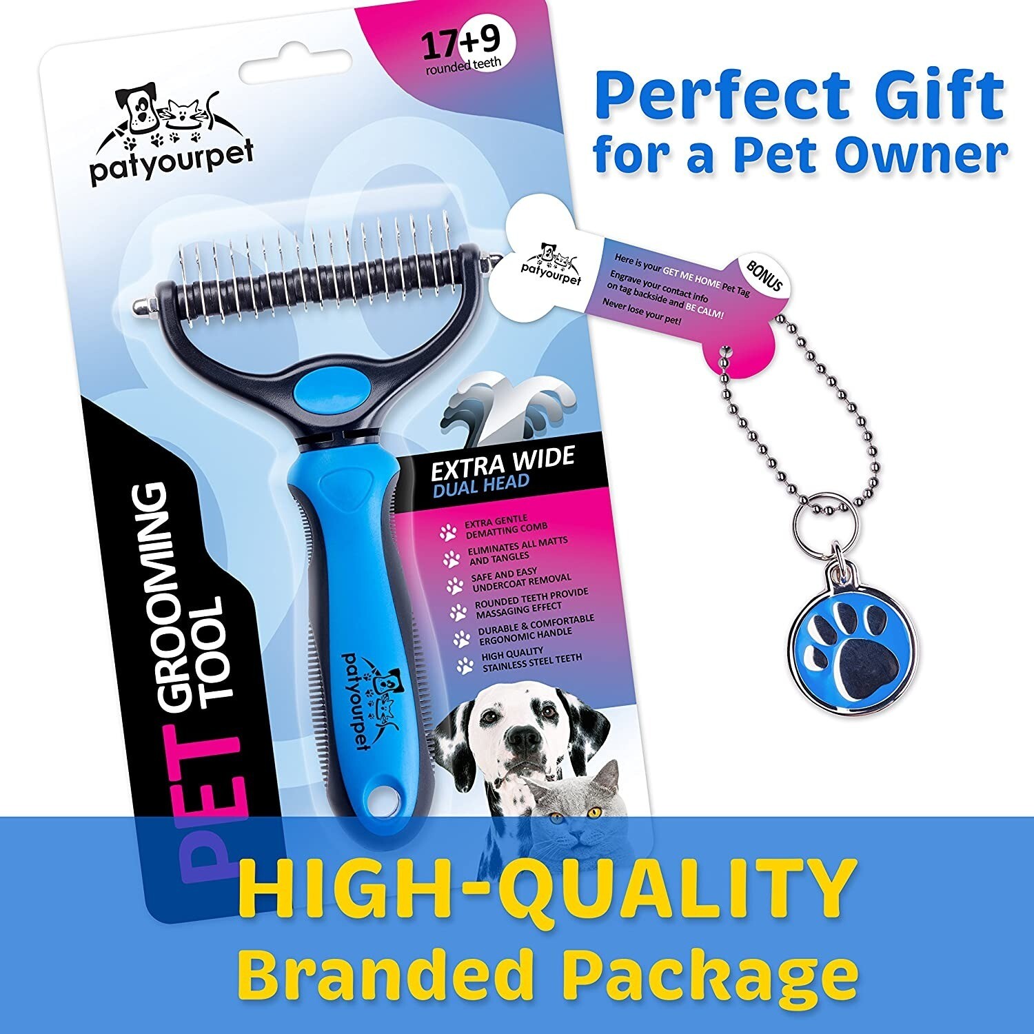 Pet Grooming Tool - 2 Sided Undercoat Rake for Cats Dogs brush