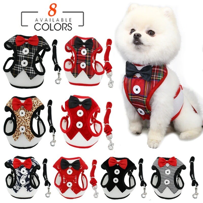 Elegant Bow Dog Collars Necktie Traction Rope Adjustable