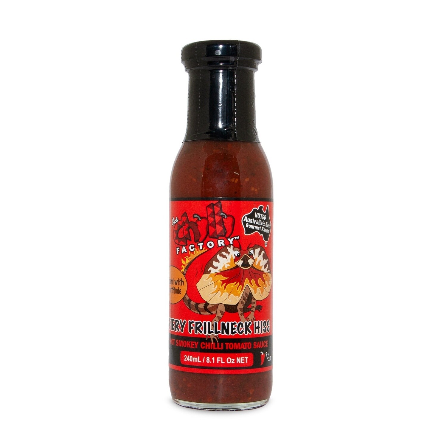 Fiery Frillneck Hiss Hot Smokey Chilli Tomato Sauce 240ml