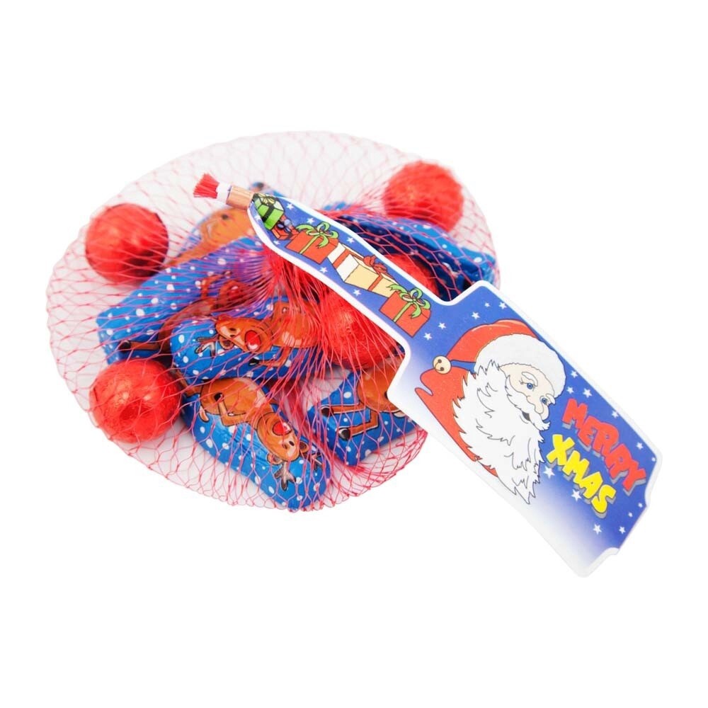 Milk Chocolate Reindeers &amp; Red Nose (in mesh bag) 75g