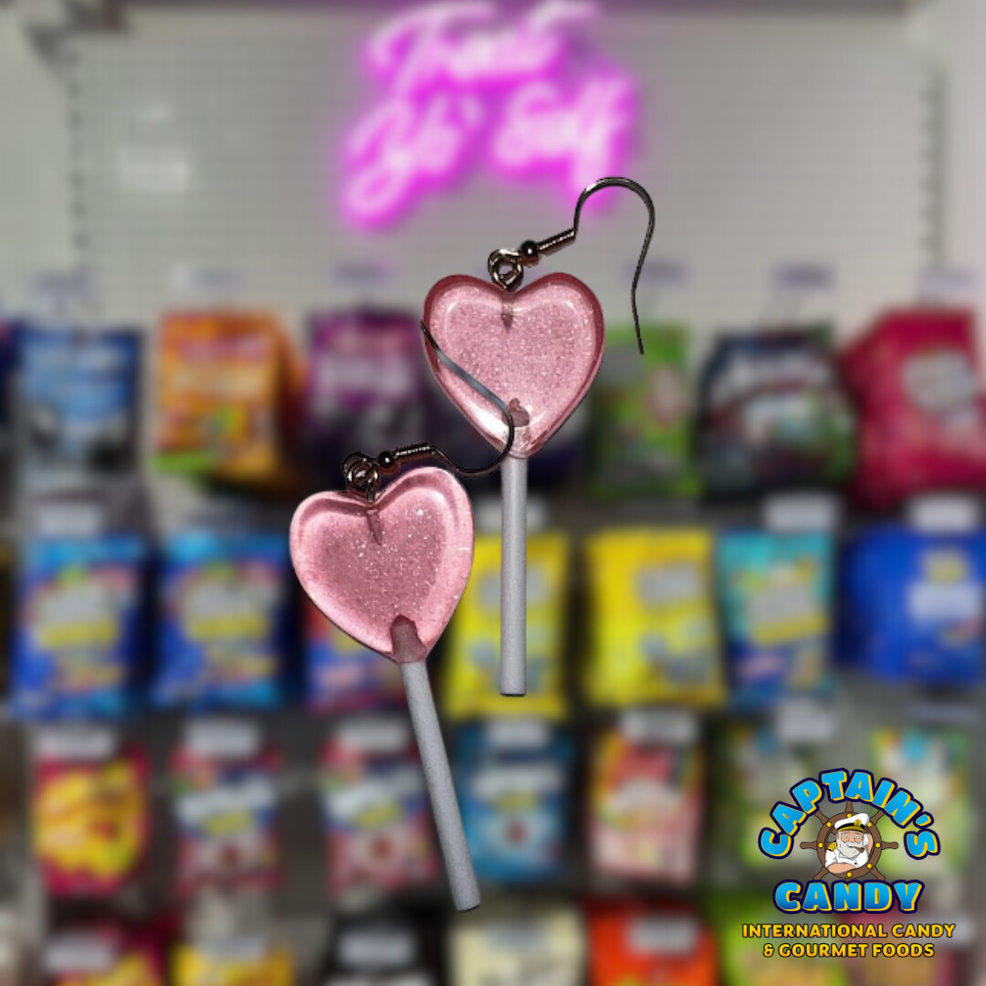 Earrings - Heart Lollipop Flat - Pink