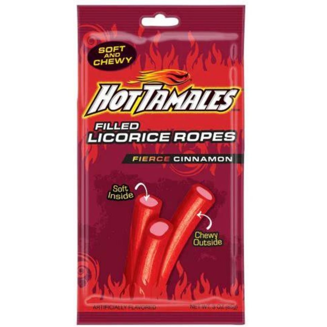 Hot Tamales Filled Licorice Ropes 85g