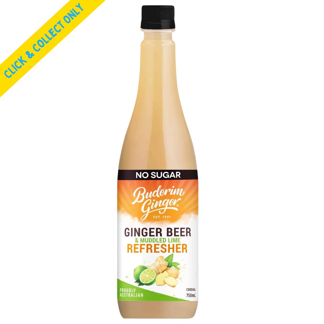 Buderim Ginger No Sugar Ginger Beer &amp; Muddled Lime Cordial 750ml