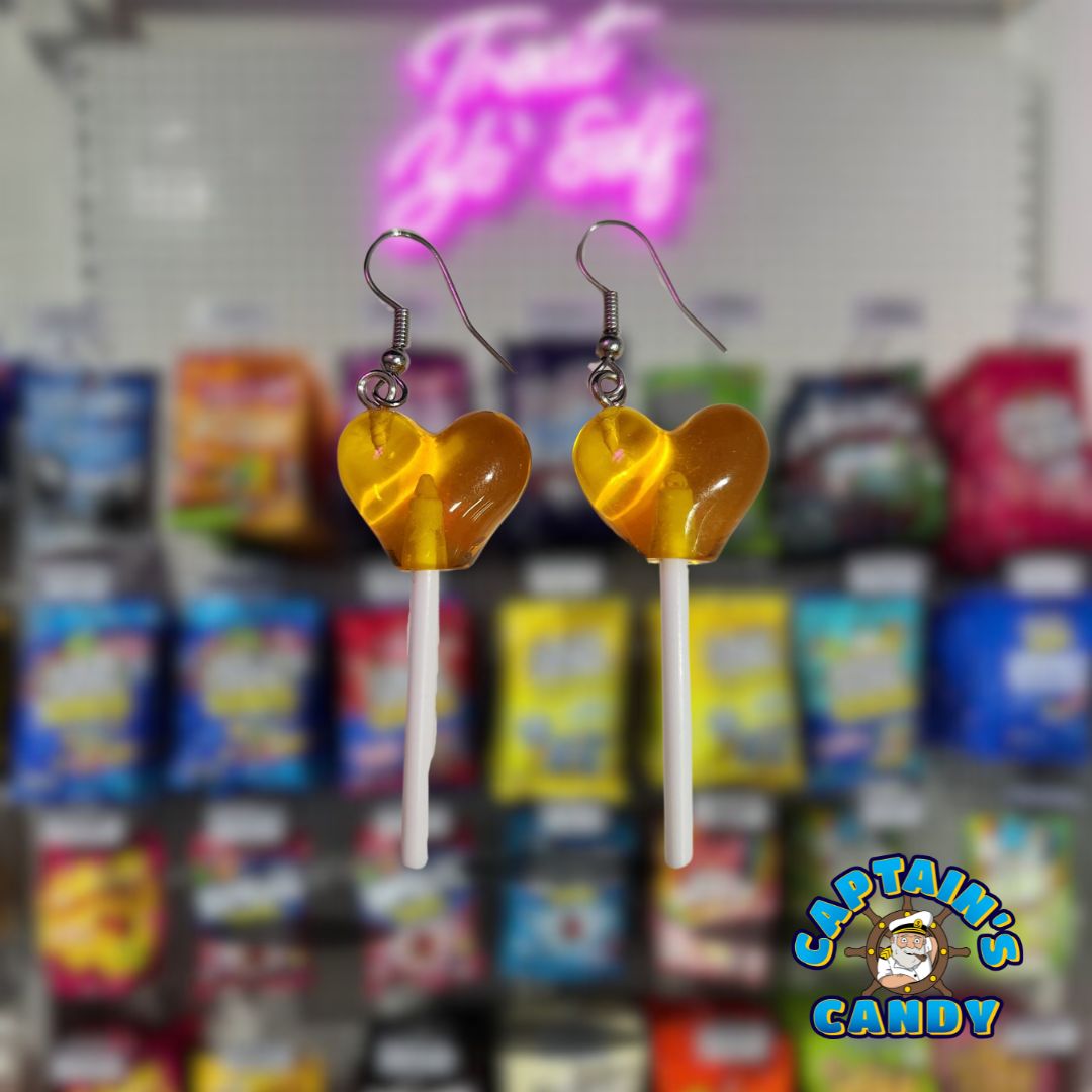 Earrings - Heart Lollipop 3D - Yellow
