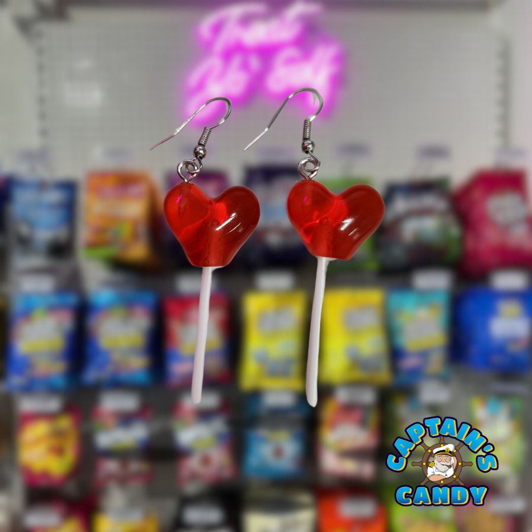Earrings - Heart Lollipop  3D - Red