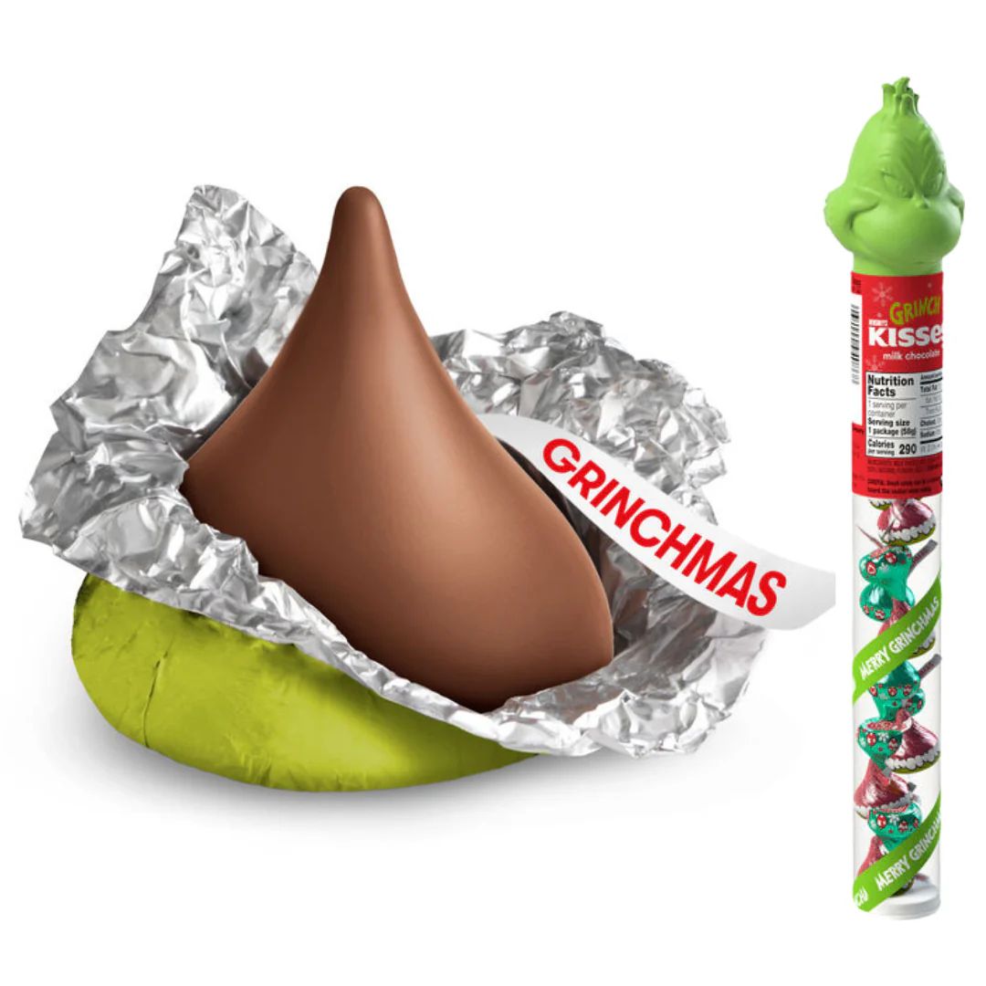 Hershey&#39;s Kisses Milk Choc Grinch in Candy Cane 58g