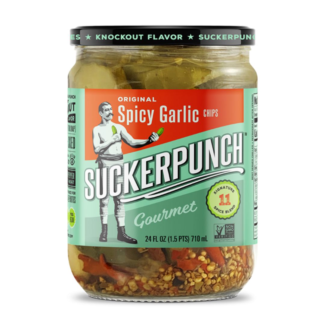 Suckerpunch Pickles Jar 710ml, Flavour: Spicy Garlic Chips