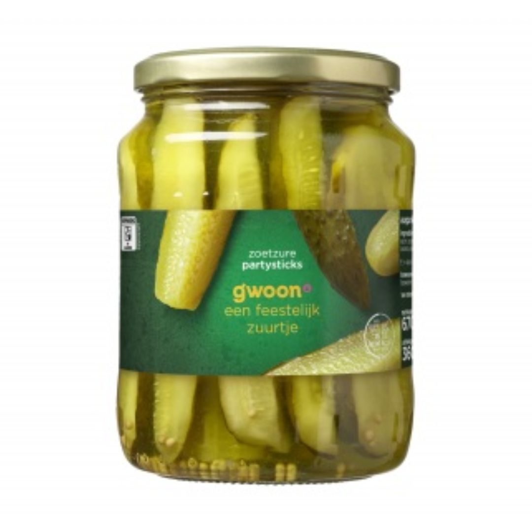 Gwoon Party Sticks Gherkins (Augurken Sticks) 670g
