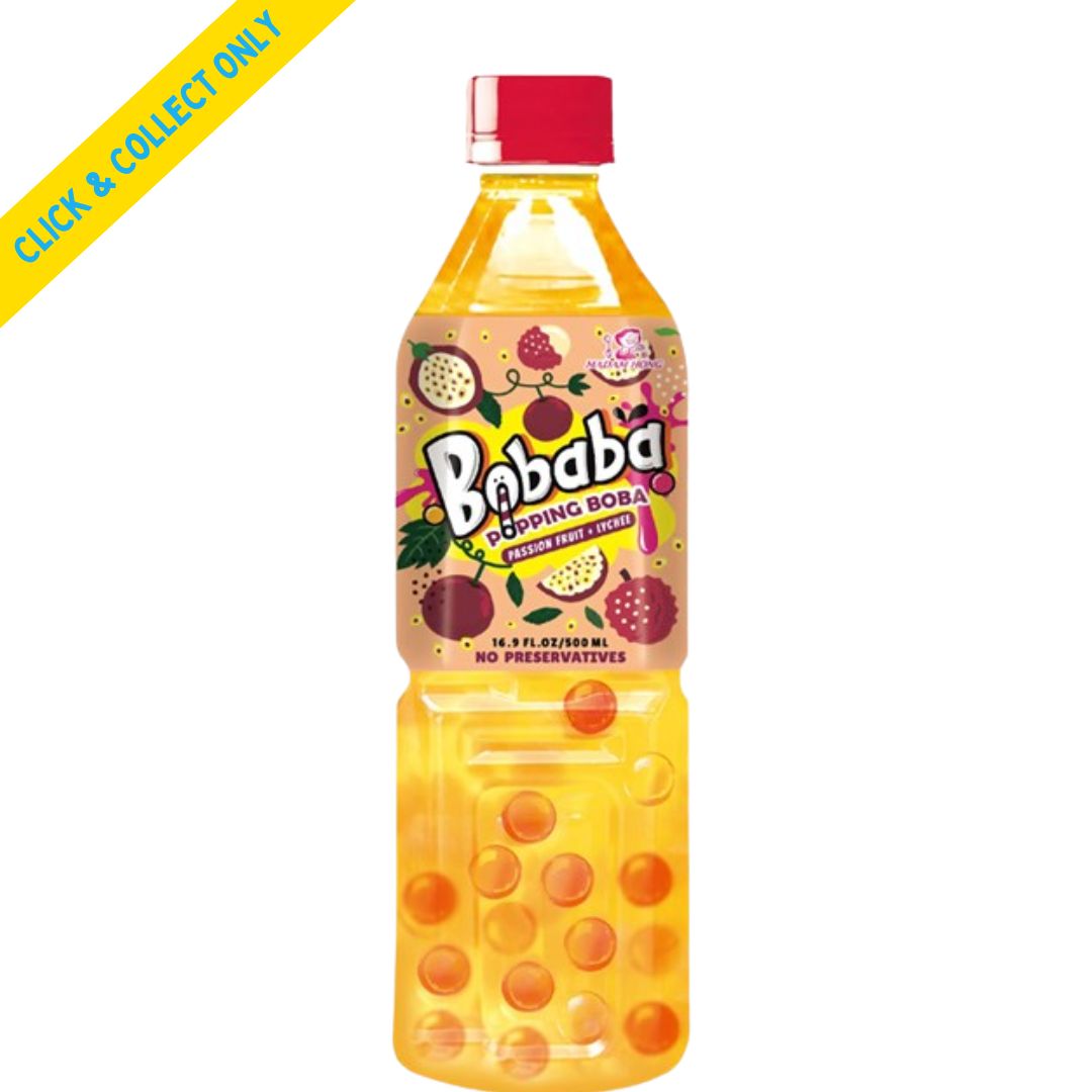 Bobaba Popping Soda Bubble Tea 500ml - Passionfruit &amp; Lychee