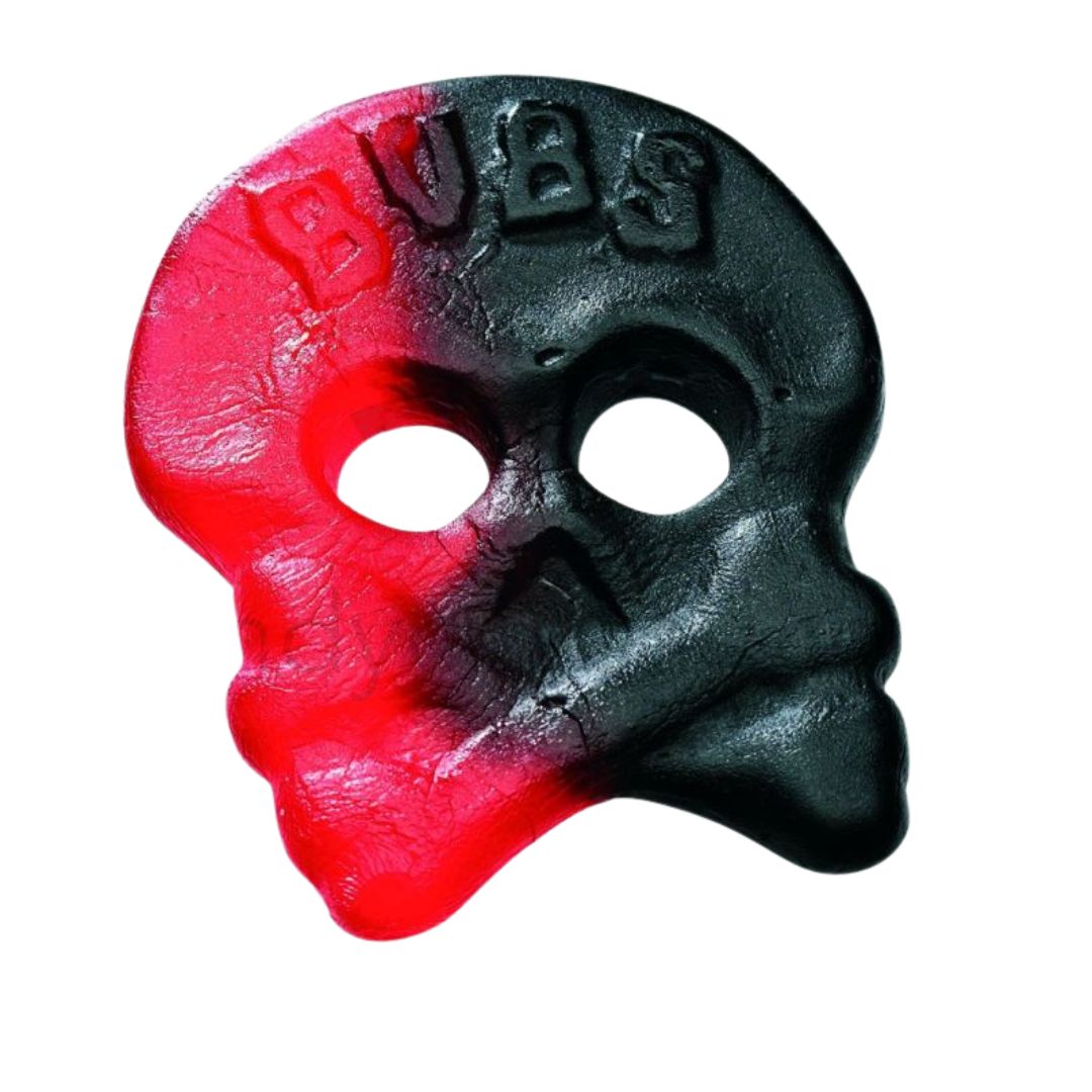 Bubs Raspberry &amp; Licorice Skulls, Size: 200g