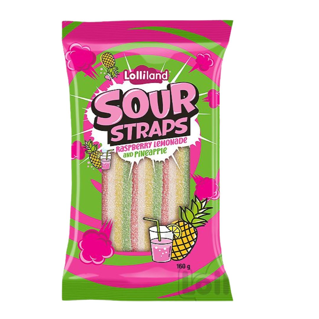 Sour Straps (Lolliland) - Raspberry Lemonade &amp; Pineapple - 160g