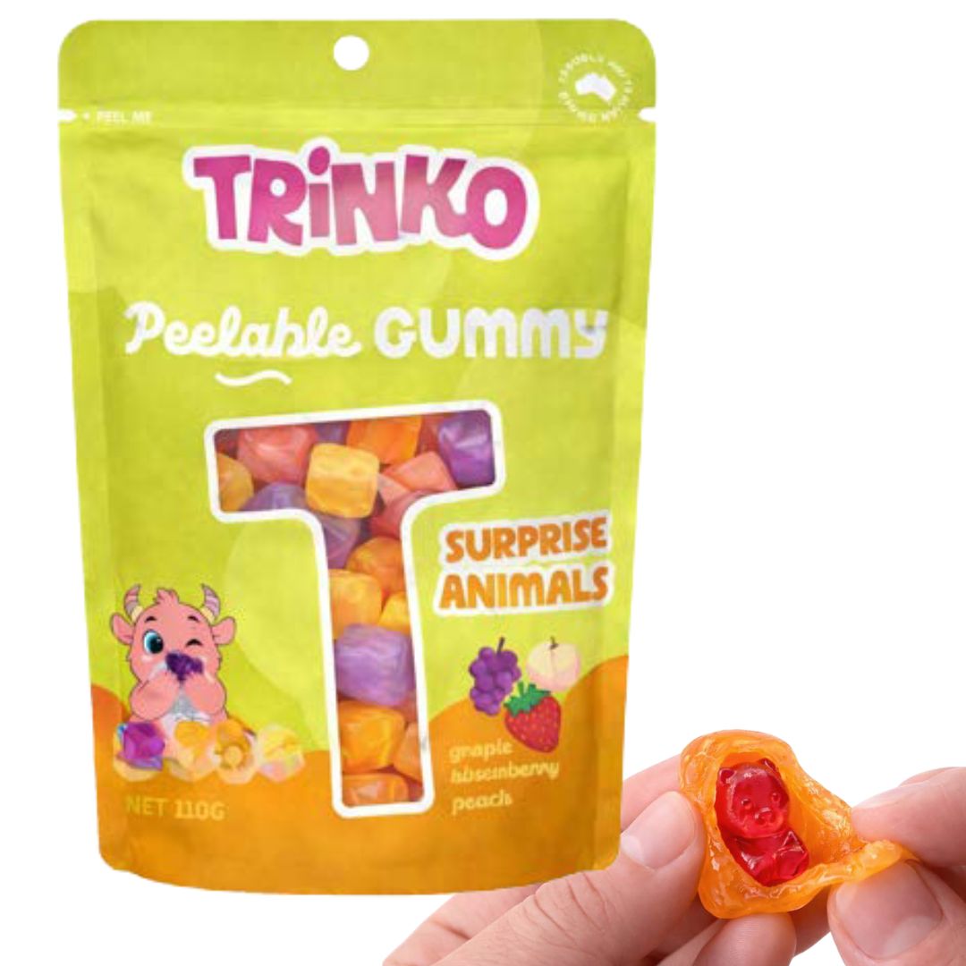 Peelable Gummi 110g - Surprise Animals Grape, Strawberry &amp; Peach