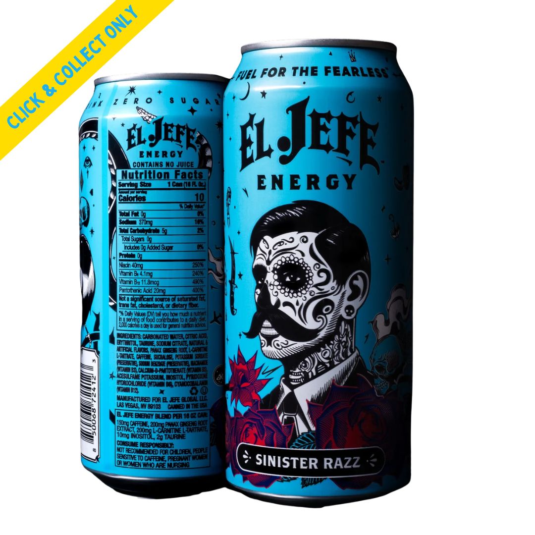 El Jefe Energy Drink 473ml - Sinister Razz Zero Sugar