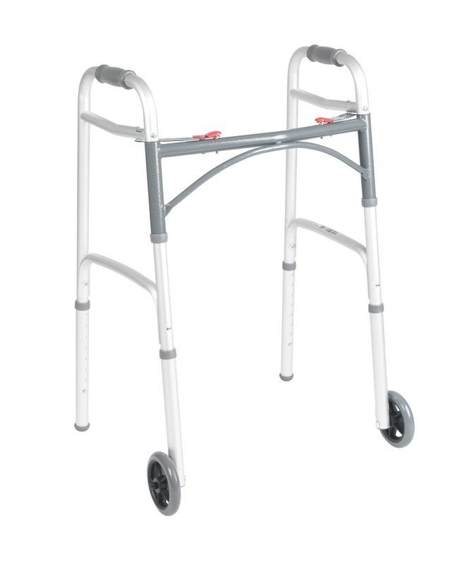 Deluxe Folding Walker, Two Button with 5&quot; Wheels