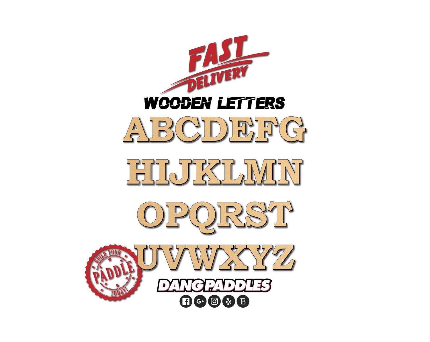 Wooden English Capitalized Letters for Paddles
