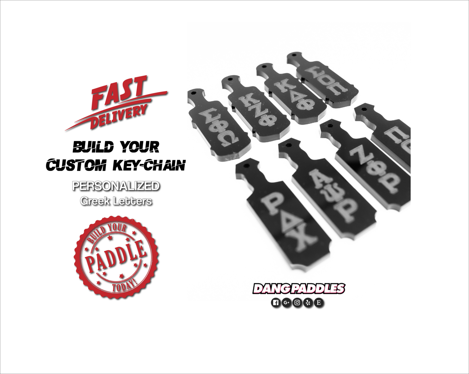 Black Acrylic Greek Engraved Keychains