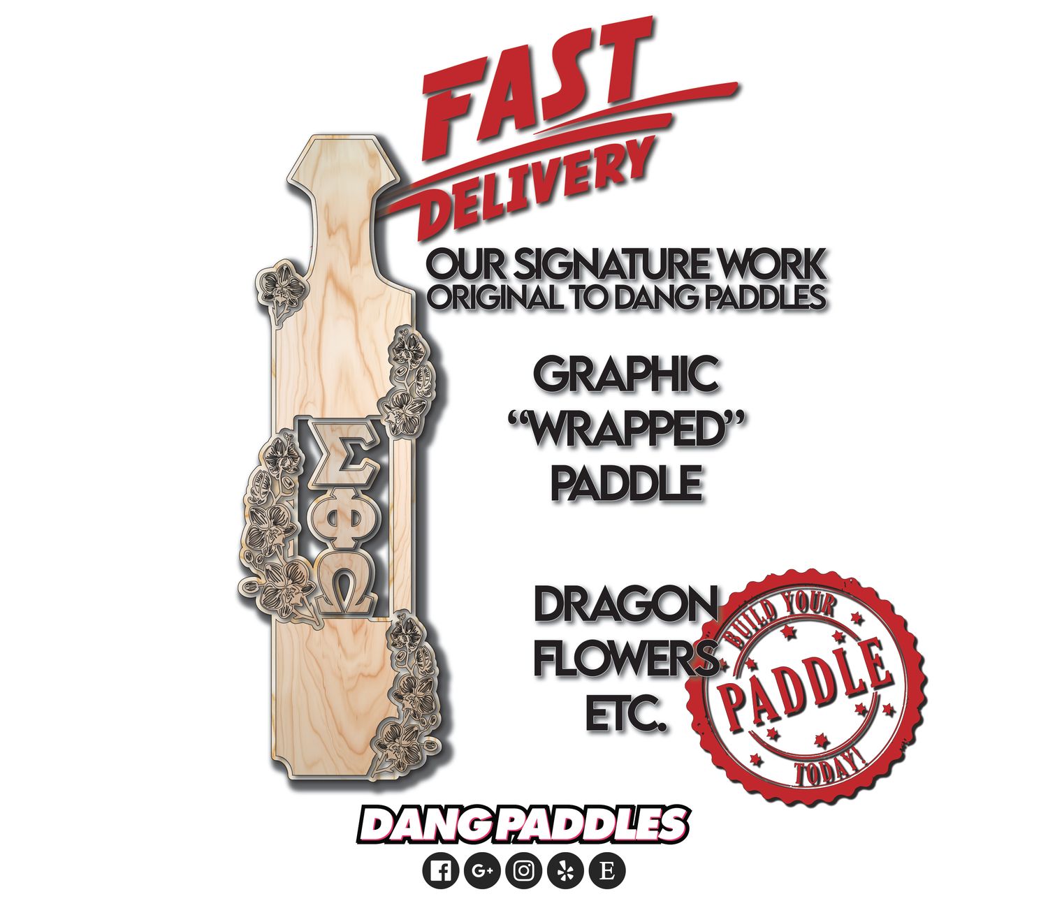 3ft Graphic &quot;Wrapped&quot; Greek Paddle (Dragon, Flower, Characters)