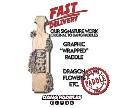 3ft Graphic "Wrapped" Greek Paddle (Dragon, Flower, Characters) 3ft Graphic "Wrapped" Greek Paddle (Dragon, Flower, Characters)