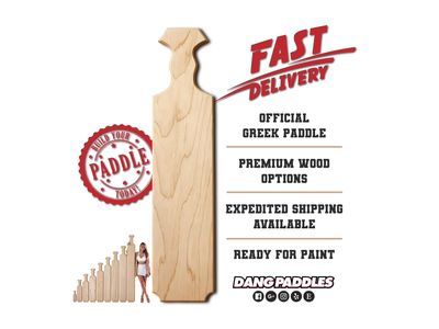Traditional Greek paddle size range and unfinished wood paddle graphic with fast delivery and premium wood options.