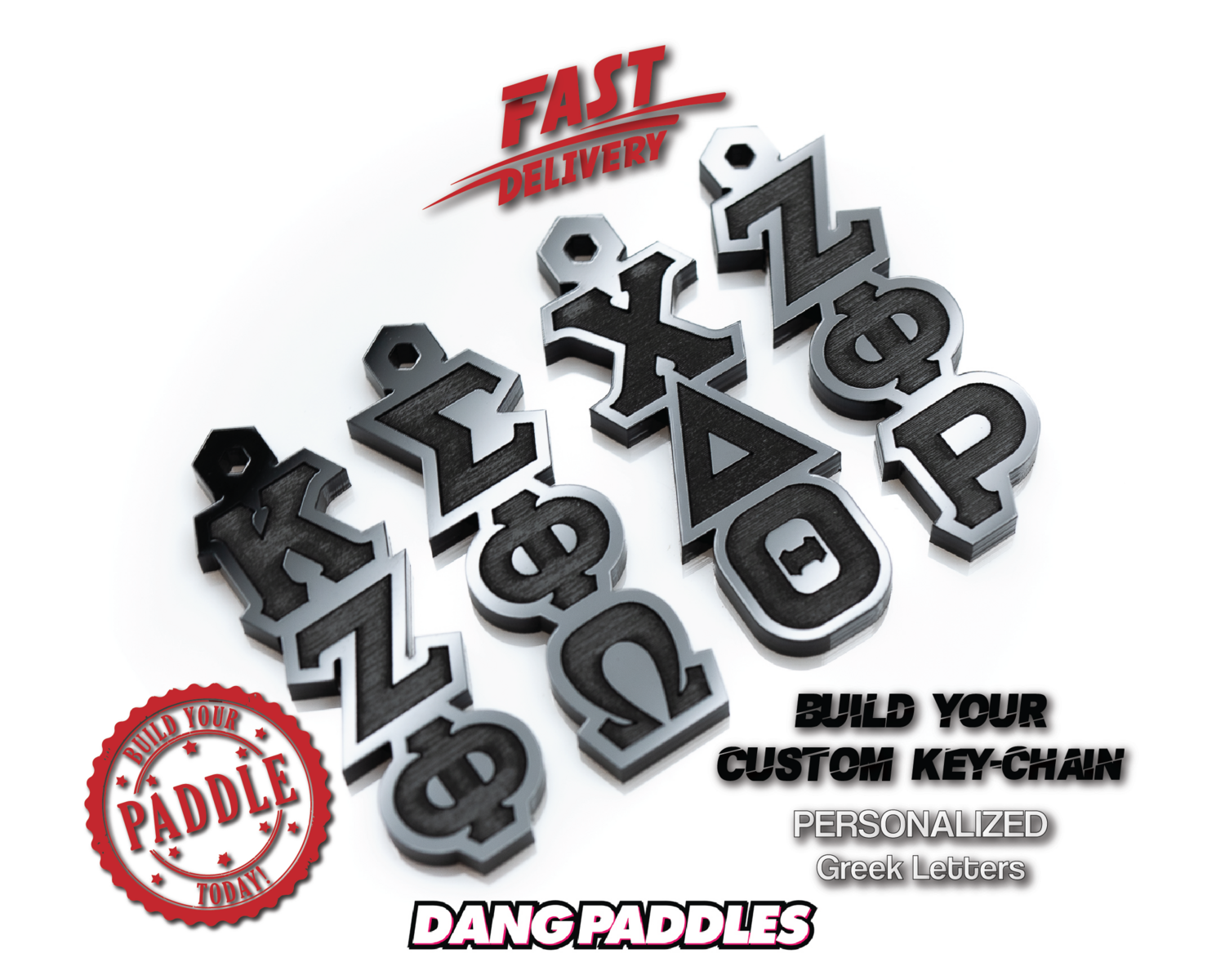 Black Acrylic Greek Letter Key Chain Tiki