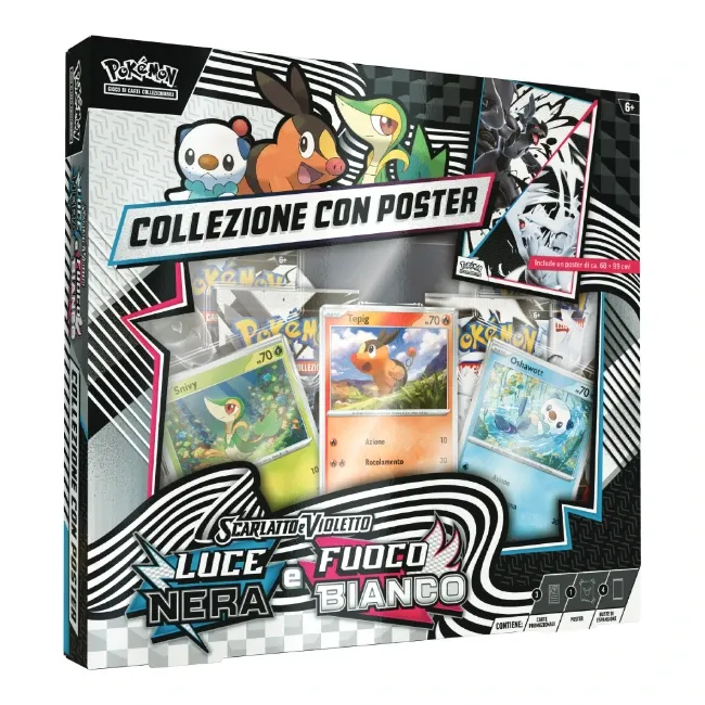POKEMON COLLEZIONE CON POSTER UNIMA LUCE NERA &amp; FUOCO BIANCO ITA