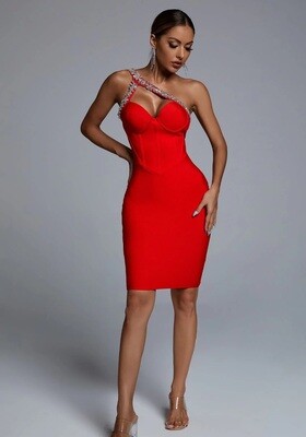 Hanny Crystal Cocktail Dress - Red