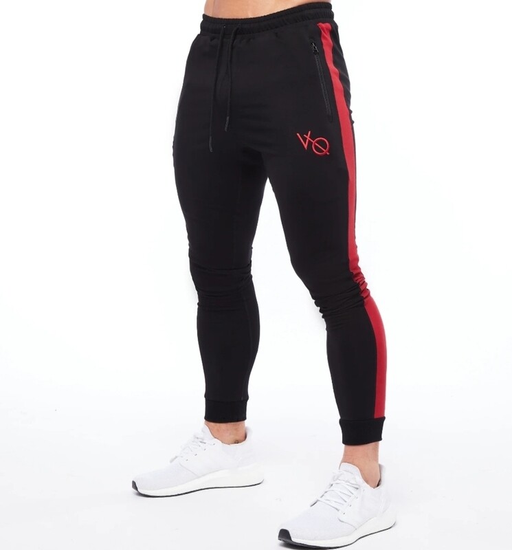VANQUISH STRIKE RED ON BLACK TAPERED SWEATPANTS