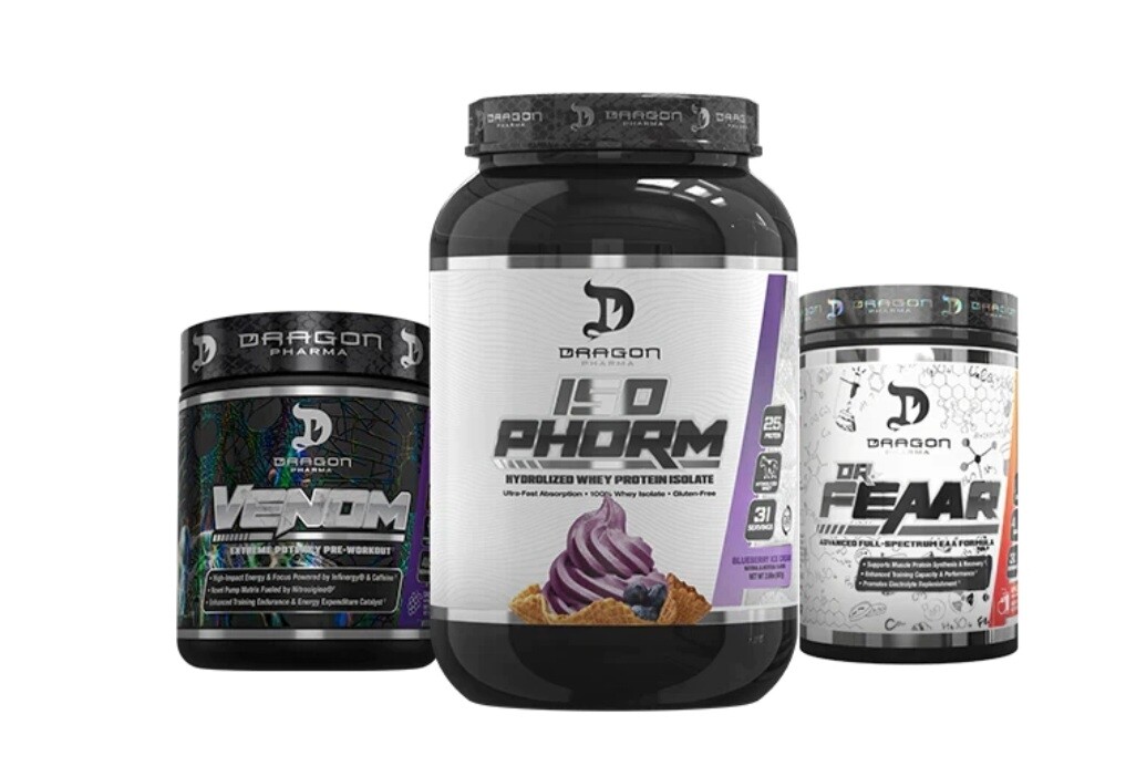 Ya sea que esté comenzando su rutina de gimnasio o que ya tenga experiencia y esté buscando una base de suplementos excelentes, la pila de entrenamiento pre-intra-post de Dragon Pharma funciona de man