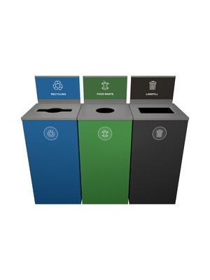 Spectrum® Series - Triple - Cube - Blue/Green/Black - Mixed/Circle/Full - Recycling/Food Waste/Landfill
