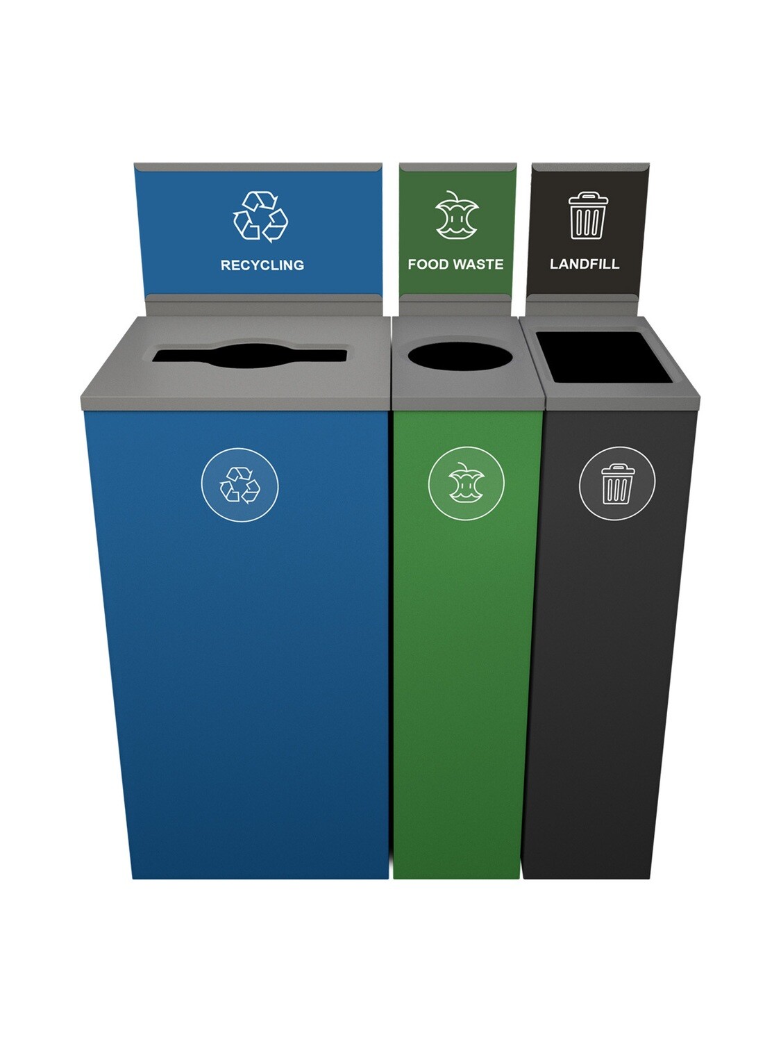 Spectrum® Series - Triple - Cube/Cube Slim/Cube Slim - Blue/Green/Black - Mixed/Circle/Full - Recycling/Food Waste/Landfill