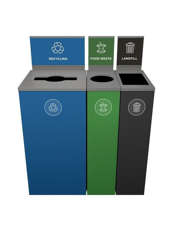 Spectrum® Series - Triple - Cube/Cube Slim/Cube Slim - Blue/Green/Black - Mixed/Circle/Full - Recycling/Food Waste/Landfill