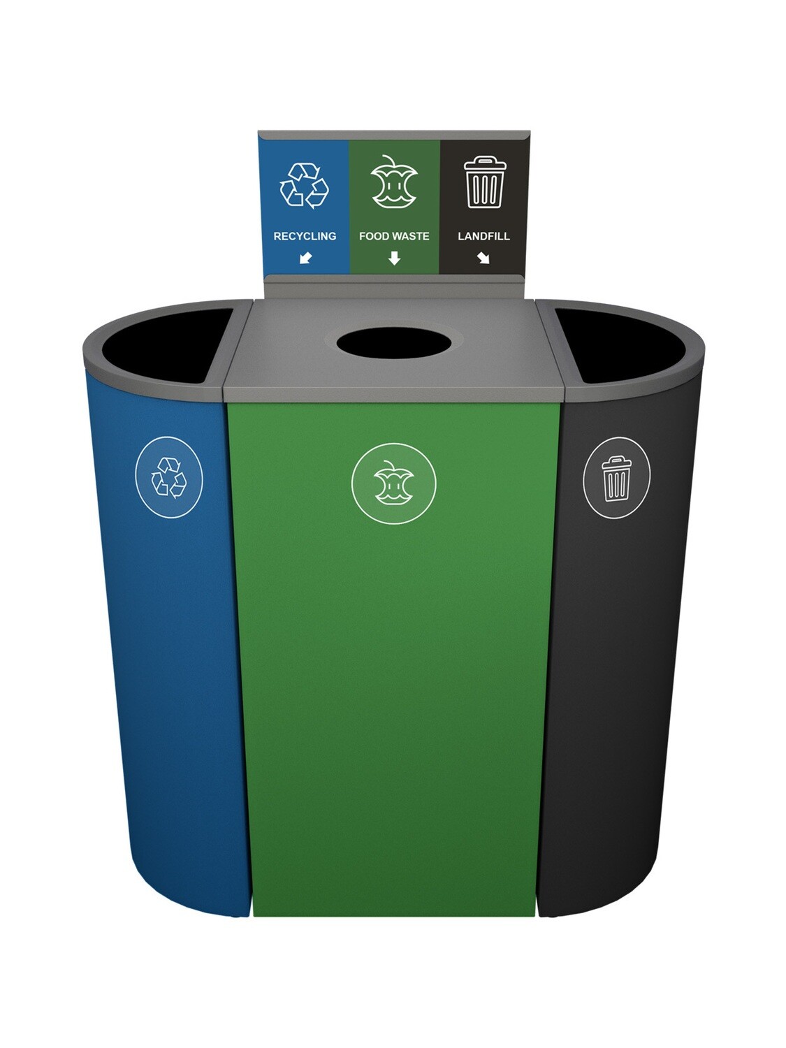 Spectrum® Series - Triple - Ellipse Slim/Cube/Ellipse Slim - Blue/Green/Black - Full/Circle/Full - Recycling/Food Waste/Landfill