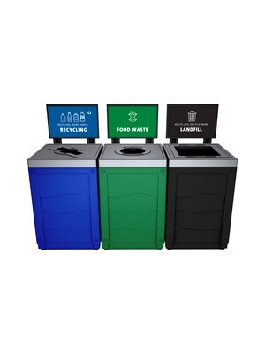 Evolve® Series - Triple - Cube - Blue/Green/Black - Mixed/Circle/Full - Recycling/Food Waste/Landfill