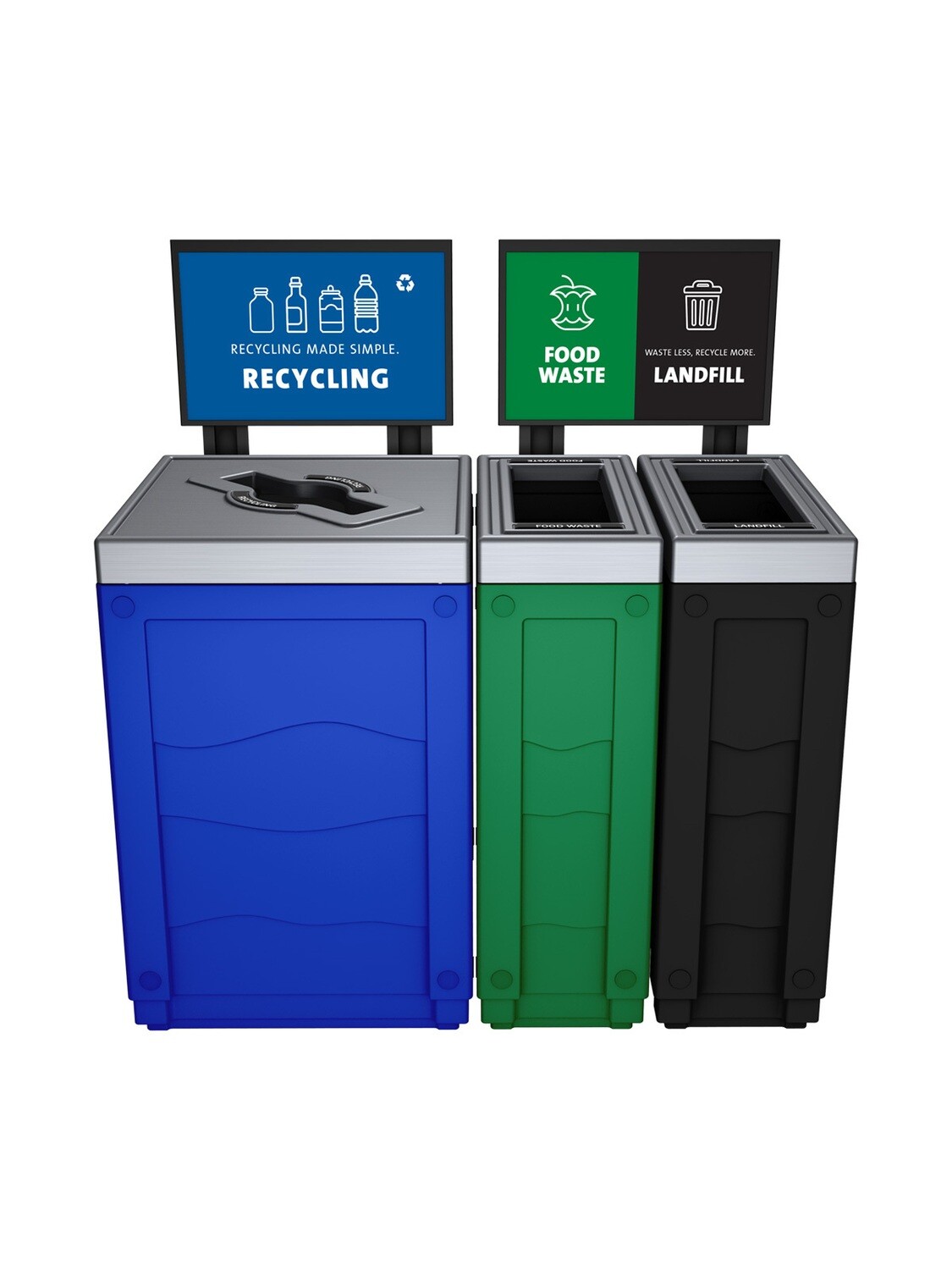 Evolve® Series - Triple - Cube/Cube Slim/Cube Slim - Blue/Green/Black - Mixed/Full/Full - Recycling/Food Waste/Landfill