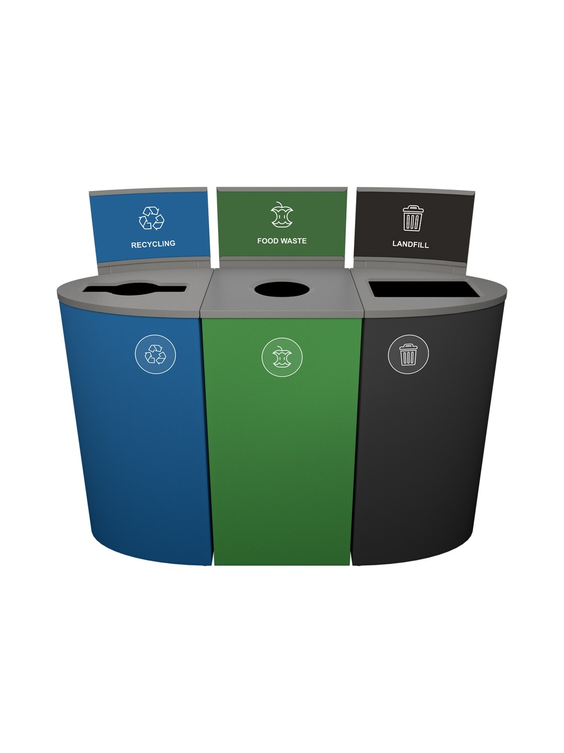 Spectrum® Series - Triple - Ellipse/Cube/Ellipse - Blue/Green/Black - Mixed/Circle/Full - Recycling/Food Waste/Landfill