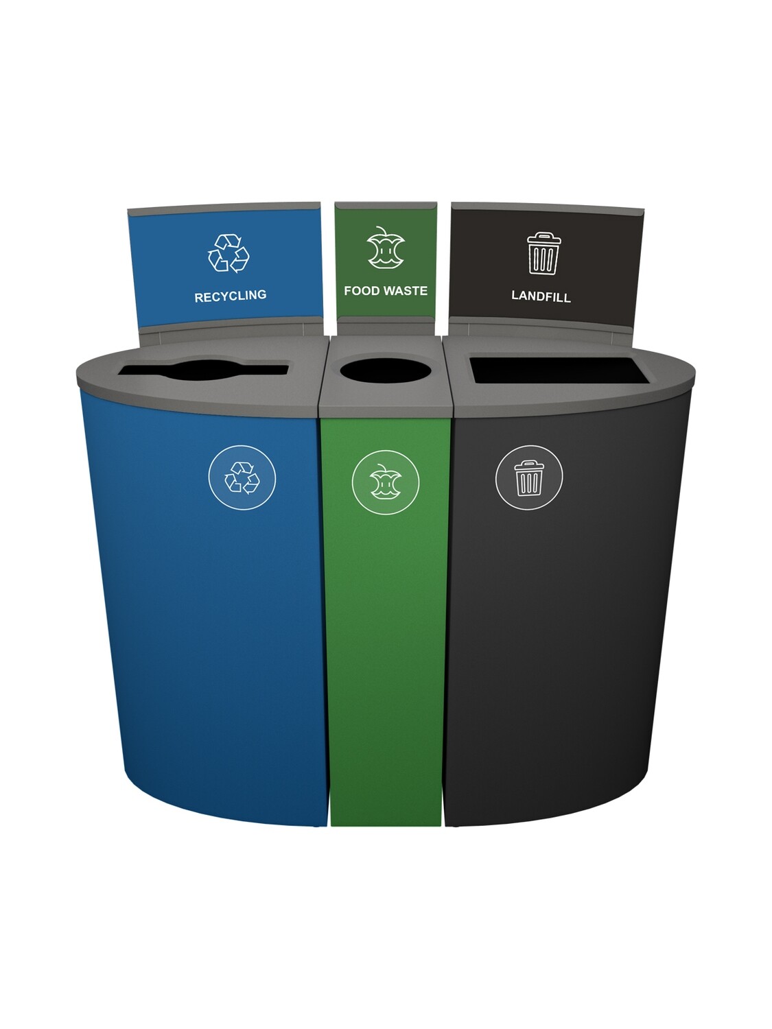 Spectrum® Series - Triple - Ellipse/Cube Slim/Ellipse - Blue/Green/Black - Mixed/Circle/Full - Recycling/Food Waste/Landfill