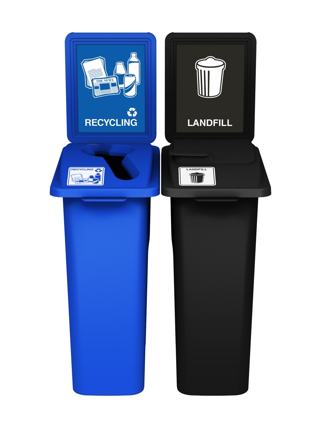 Waste Watcher® Series - 16G - Double - Blue/Black - Mixed/Vented Lift - Recycling/Landfill