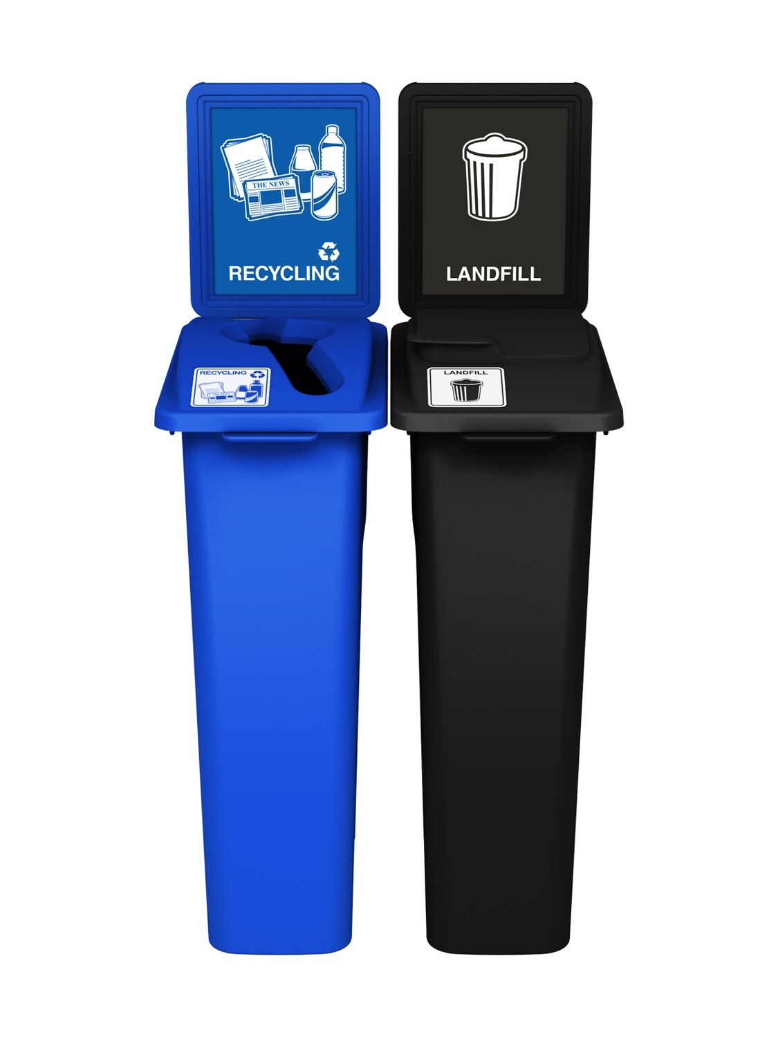 Waste Watcher® Series - 23G - Double - Blue/Black - Mixed/Vented Lift - Recycling/Landfill