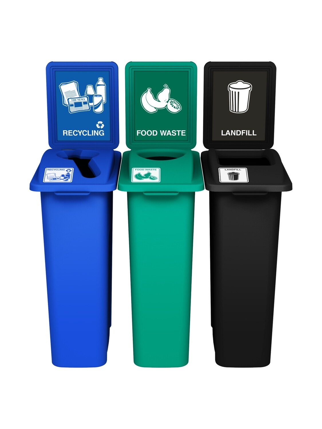 Waste Watcher® Series - 20G - Triple - Blue/Green/Black - Mixed/Circle/Full - Recycling/Food Waste/Landfill