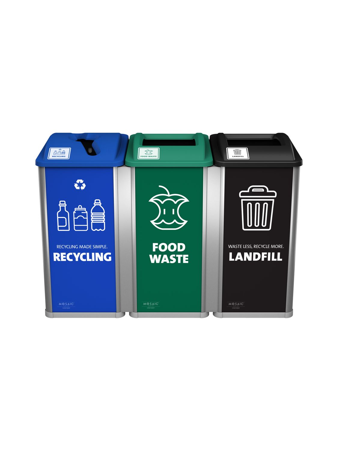 Mosaic™ Series - 96G - Triple - Blue/Green/Black - Mixed/Full/Full - Recycling/Food Waste/Landfill