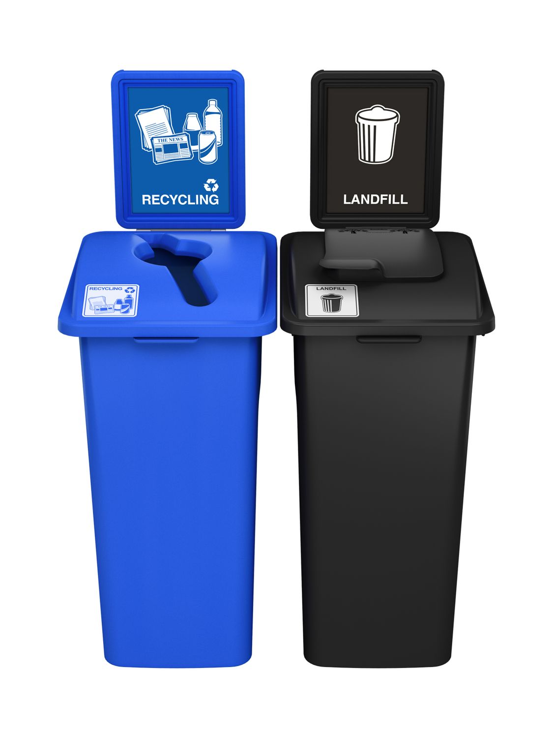 Waste Watcher® XL Series - 32G - Double - Blue/Black - Mixed/Vented Lift - Recycling/Landfill