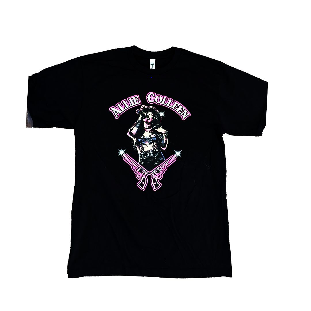 Neon Pink on Black Tee, Size: Small