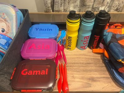 Transparent Name on Bottle and lunch box