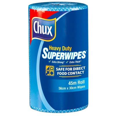 WIPE BLUE 300MMX45M 1ROLL CHUX (6/CTN)
