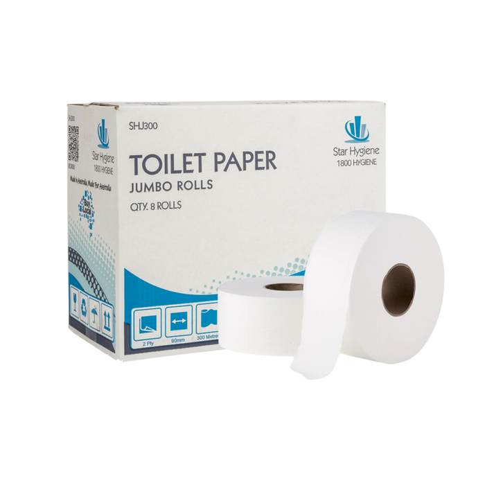 TOILET PAPER JUMBO ROLL 2PLY 300M CTN8 CL