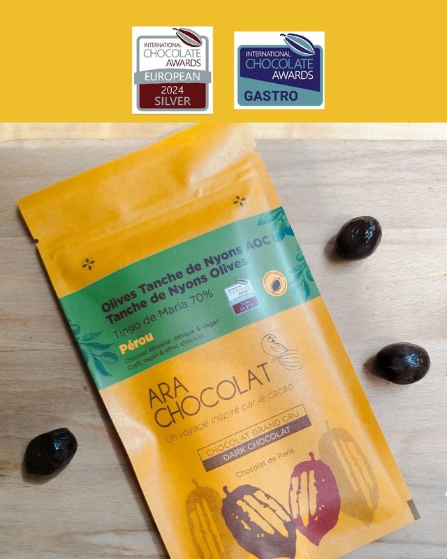Tablette de chocolat aux olives tanche de Nyons