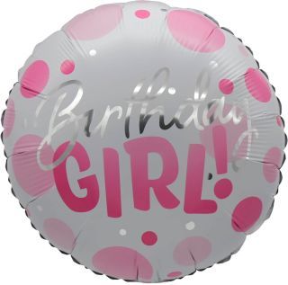 18" Birthday Girl Pink Dots Balloon