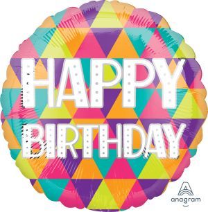 18" Colorful Triangles Happy Birthday Balloon
