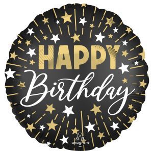 18" Black Silver Gold Happy Birthday Balloon